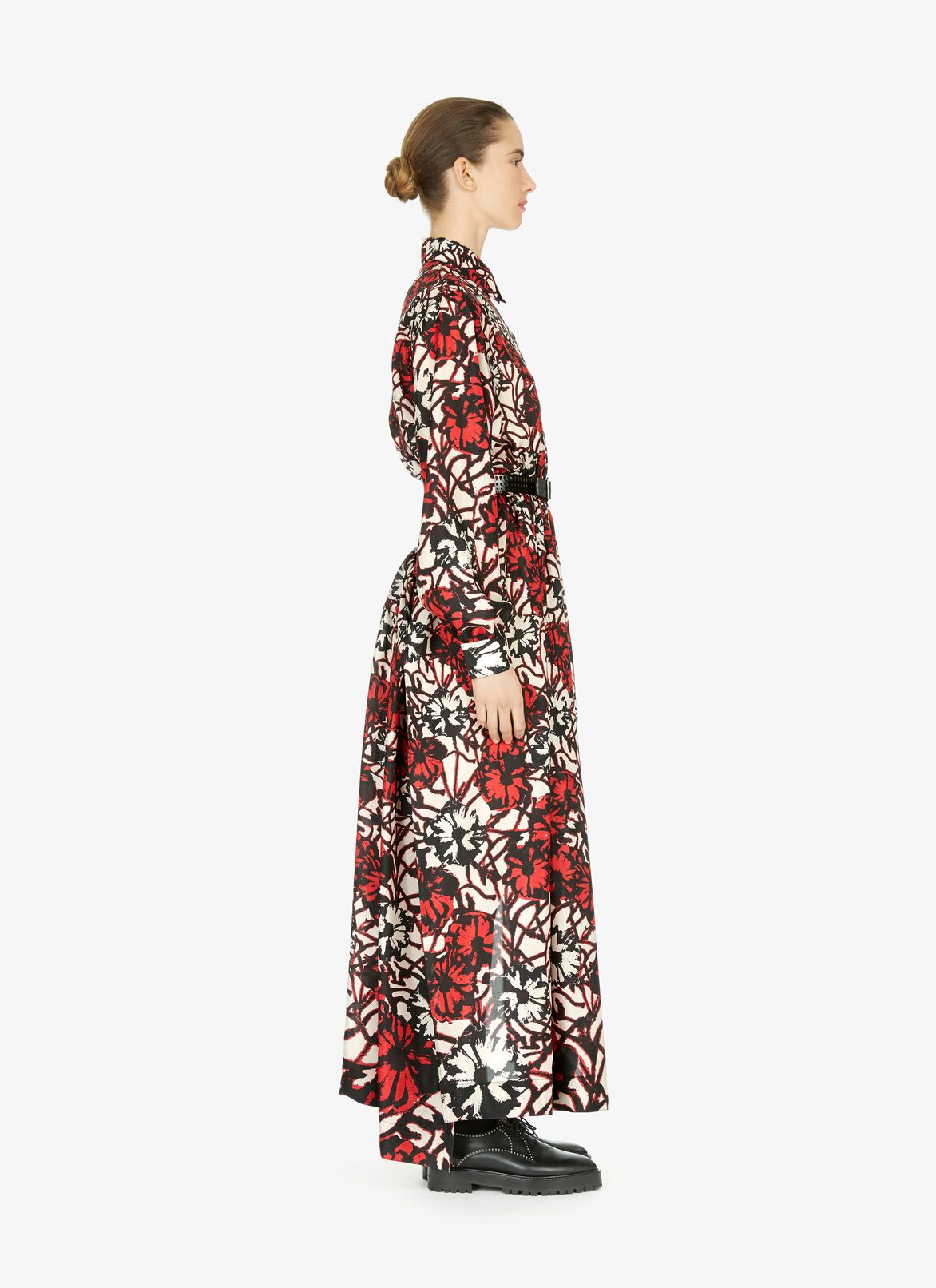 Printed habotai silk shirt-dress  ALAÏA BLACK/RED PRINTED HABOTAI SILK SHIRT-DRESS